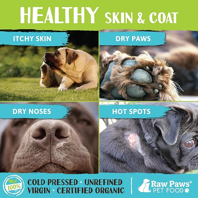 Raw Paws Virgin Organic Coconut Oil for Dogs &amp; Cats, 4-oz - Treatment for Itchy Skin, Dry Nose, Paws - Hot Spot Lotion - Natural Hairball Remedy for Cats