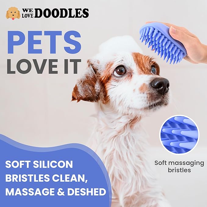Dog Grooming Bath Brush, Pet Rubber Brush For Shower Scrubbing &amp; Soothing Massage, Ideal for Long &amp; Short Haired Dogs and Cats, Essential Puppy Grooming Accessories, 2 PACK [We Love Doodles]