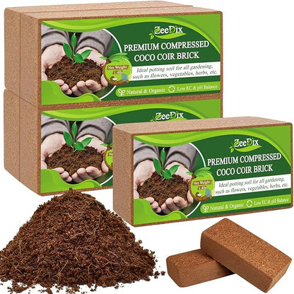 ZeeDix 5 Pack Premium Coco Coir Brick, Organic Compressed Coconut Coir Bricks Seed Starter Potting Soil for Plants, Coconut Fiber Substrate with Low EC &amp; pH Balance for Gardening Flower Herbs