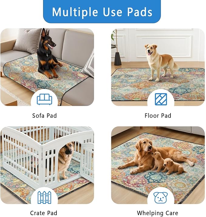 Washable Pee Pads for Dogs 2 Pack, Absorbent Reusable Puppy Pads Waterproof, Leakproof &amp; Non-Slip Whelping Pad, Potty Training Pads for Dogs Playpen Mat 48x48