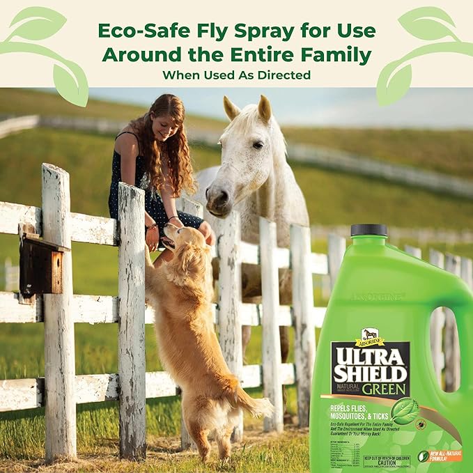 Absorbine UltraShield Green All-Natural Fly &amp; Insect Repellent for Horses &amp; Dogs, Essential Oils Repel &amp; Control, 128oz Bottle, No Sprayer