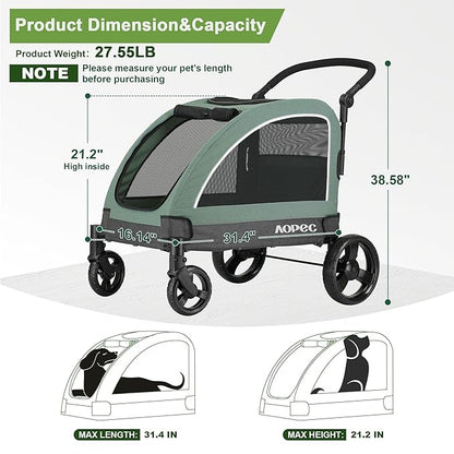 Large Dog Stroller - Dual Entry Safety Folding Pet Stroller with Adjustable Handle, All-Terrain 4-Wheel, 160 lbs Weight Capacity for Travel &amp; Outdoor Adventures - Green