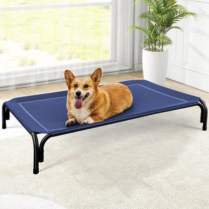 Elevated Dog Bed, Raised Outdoor Dog Bed for Large Sized Dogs, Portable Cooling Pet Cot with Breathable &amp; Washable Mesh, Indoor &amp; Outdoor Pet Hammock with Skid-Resistant Feet.