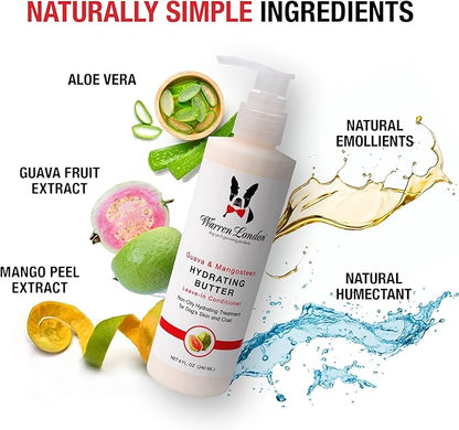 Warren London Hydrating Butter Leave in Pet Conditioner for Dogs | Lotion for Skin and Coat | Aloe Puppy &amp; Dog Conditioner for Hair Detangler, Dry Skin, &amp; Pet Fur Dandruff | Made in USA | Guava 8oz