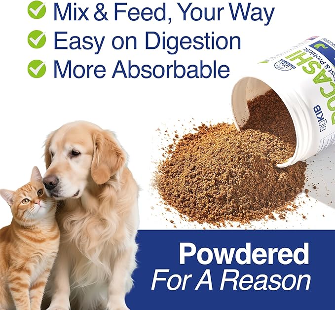 BOCASHI Probiotics for Dogs &amp; Cats, Pet Fermented Nutritional Powder - for Digestive Health, Gut Support, Diarrhea &amp; Constipation, Immune Booster - Natural, Made in USA - 60 Scoops