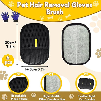 8 Pcs Pet Grooming Gloves for Shedding – 6x Reusable Cat &amp; Dog Hair Removal Gloves+ 1 Pair 2-in-1 Deshedding Brush &amp; Massage Mitt – Safe for Dogs &amp; Cats, Efficient (Blue)