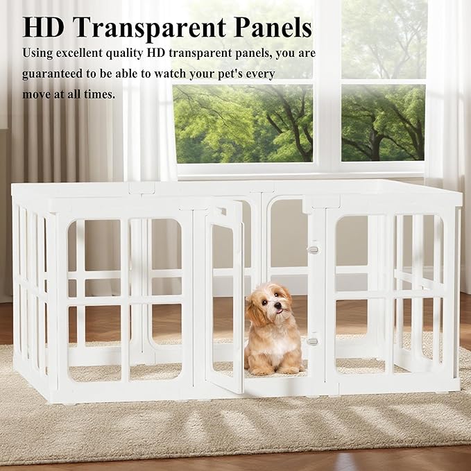 Clear Acrylic Dog Playpen with Door, for Puppy Cat Rabbit Transparent Pet Pen, Dog Playpen Indoor, Dog Fence, Easy Assemble &amp; Cleaning Dog Pen for Small &amp; Medium Dogs (23.6“ Height, 10PCS)
