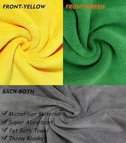 2 Pack Dog Towels Super Absorbent Pet Bath Towel Microfiber Dog Drying Towel for Small Dogs and Cats, Machine Washable, 11.8Inch x 23.6Inch, Yellow-Grey &amp; Green-Grey