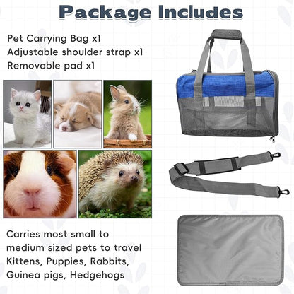 PINVNBY Bunny Carrier for Travel Camping Outdoor, Small Pet Carrier, Guinea Pig Carrier, Breathable Pet Portable Hand Bag for Hamster Bunny Guinea Pig (Blue &amp; Gray)