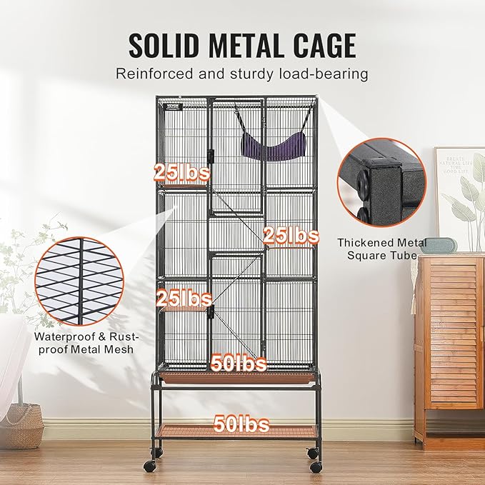 VEVOR 69" Rolling Metal Ferret Cage, Large 4-Tier Critter Nation Cage, Small Animal Cage with Ramps &amp; Tray, Easy to Set up for Pet Mice, Hamster, Guinea Pig, Chinchilla, Squirrel, Hedgehogs, Bunny