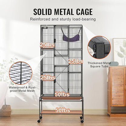 VEVOR 69" Rolling Metal Ferret Cage, Large 4-Tier Critter Nation Cage, Small Animal Cage with Ramps &amp; Tray, Easy to Set up for Pet Mice, Hamster, Guinea Pig, Chinchilla, Squirrel, Hedgehogs, Bunny