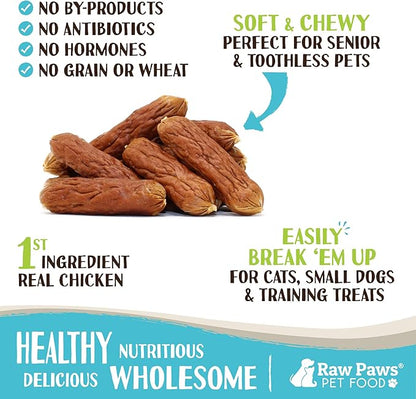 Raw Paws Grain-Free Soft Sausage Treats for Dogs &amp; Cats - Chicken Recipe, 6-oz - USA Chicken Sausage Dog Treats - Soft Treats for Dogs &amp; Cats - Dog Sausage Treats