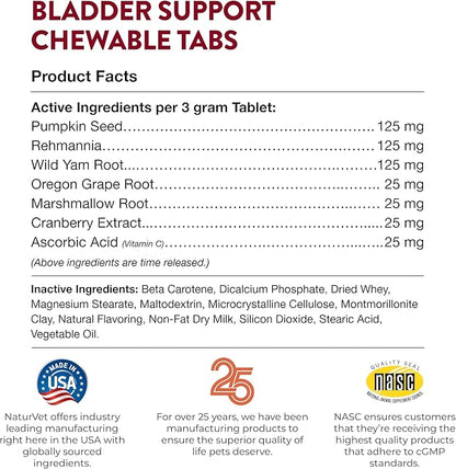 NaturVet – Bladder Support for Dogs – Plus Cranberry | Supports Healthy Bladder Control &amp; Normal Urination | 60 Time Release Chewable Tablets