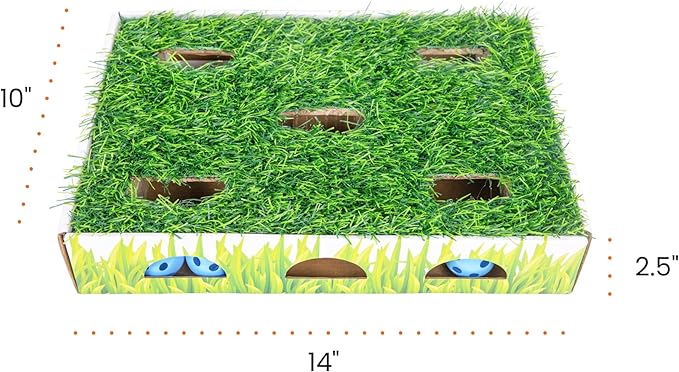 Catstages Grass Patch Hunting Box Interactive Bat &amp; Swat Game for Indoor Cats, 3 Jingle Balls Included, Green