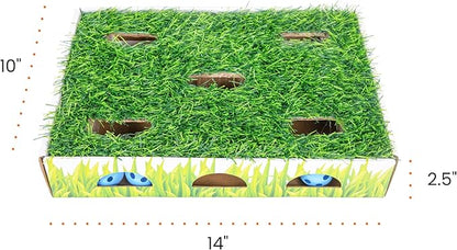 Catstages Grass Patch Hunting Box Interactive Bat &amp; Swat Game for Indoor Cats, 3 Jingle Balls Included, Green