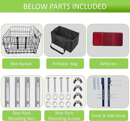 Large Dog Bike Basket with Removable Liner Bag, Portable Rear Bike Basket Carrier for Travel, Waterproof Bike Storage Suit for Front/Rear/Side of Bicycle, Ebike Accessoriest for Pets, Fruit &amp; Grocery