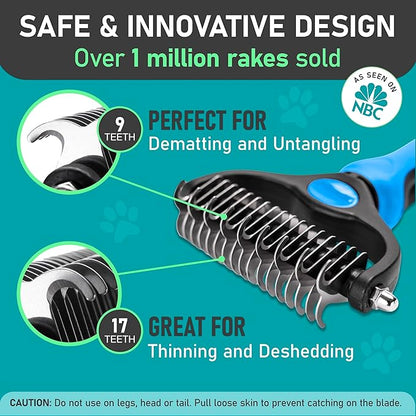 Maxpower Planet Dog Rake and Dog Hair Brush - Gently Removes Loose Undercoat, Mats and Tangled - Deshedding Grooming Tool for Dogs &amp; Cats - Self Cleaning Slicker Brush - All Hair Types