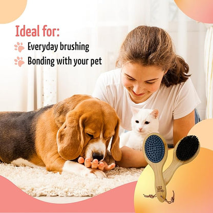 The Buddy System Combo Bristle Pet Brush, 2-in-1 Brush, Durable Rubber Side and Soft Boar Bristle Side - All Pets and Coat Lengths - Top Coat Massage for Cats &amp; Dogs - 1 Pack