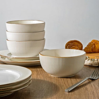 GBHOME Ceramic Dinnerware Sets,18 pcs Embossed Elegant Stoneware Plates and Bowls Sets, Housewarming Wedding Gift | Dishwasher &amp; Microwave Safe | Dishes Set Service for 6