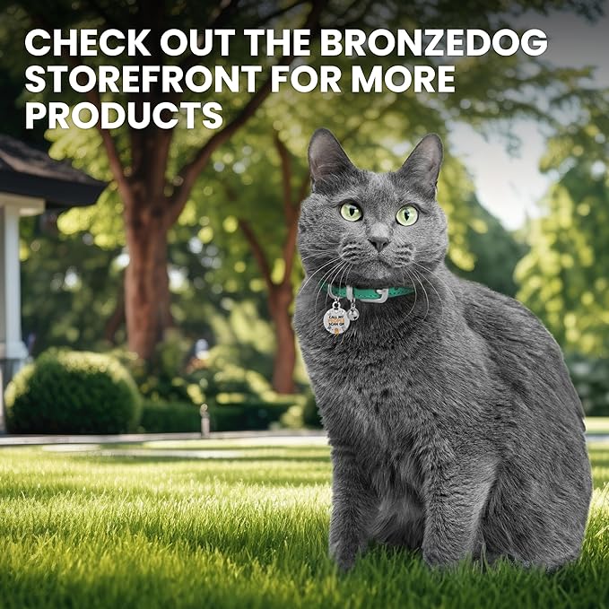 BRONZEDOG Leather Cat Collar with Removable Bells Non Breakaway Kitten QR Tag for Girl Boy (7" - 9" for Cats, White &amp; Silver)