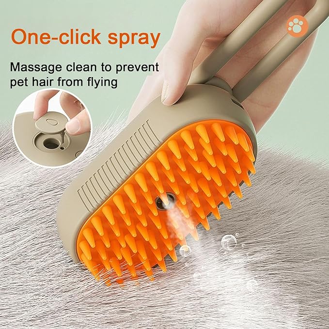 Cat Steam Brush for Shedding, 4 in 1 Rechargeable Pet Steam Brush for Dogs and Cats, Anti-Static, Massage, Cleaning, Shedding &amp; Combing All In One! (Khaki)