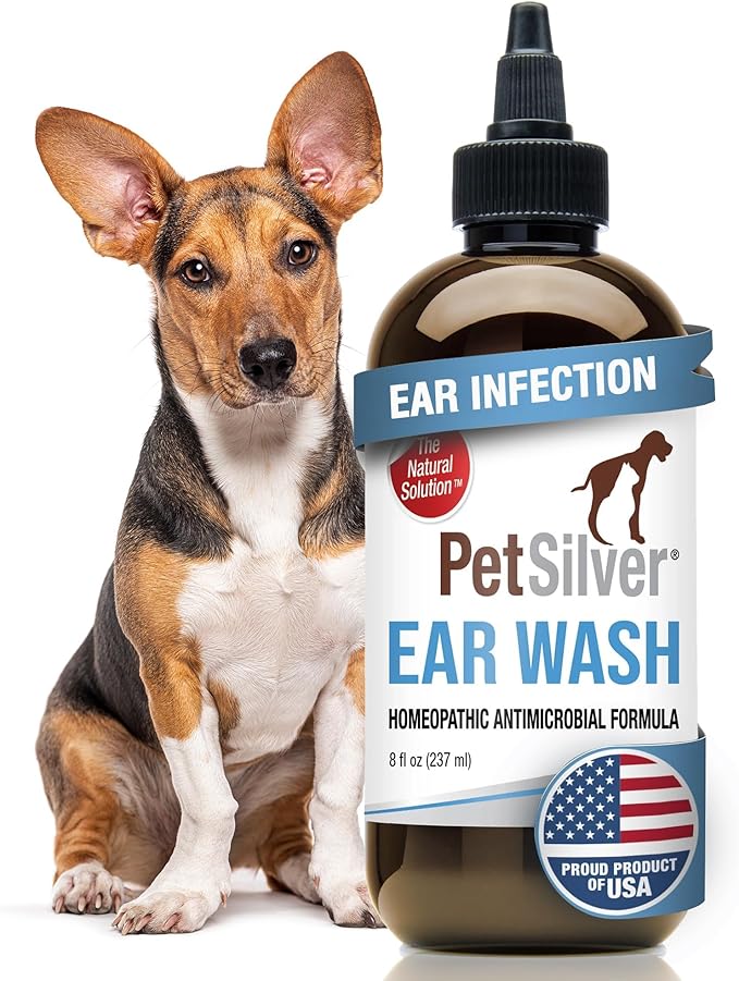 PetSilver Ear Cleaner for Dogs &amp; Cats – Gentle Otic Rinse with Chelated Silver Formula – Supports Clear, Comfortable Ears – Easy to Use – Thoughtfully Made in The USA with Care – 8 fl oz