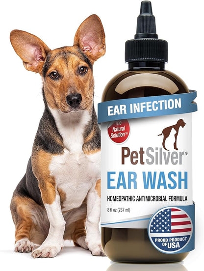 PetSilver Ear Cleaner for Dogs &amp; Cats – Gentle Otic Rinse with Chelated Silver Formula – Supports Clear, Comfortable Ears – Easy to Use – Thoughtfully Made in The USA with Care – 8 fl oz