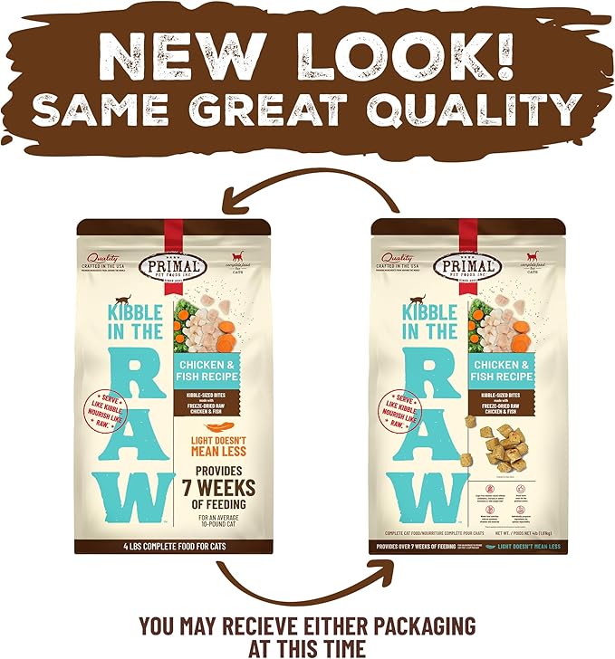 Primal Kibble in The Raw, Freeze Dried Cat Food, Chicken &amp; Fish, Scoop &amp; Serve, Made with Raw Protein, Whole Ingredient Nutrition, Crafted in The USA, Dry Cat Food, 64 Ounce (4 lb) Bag