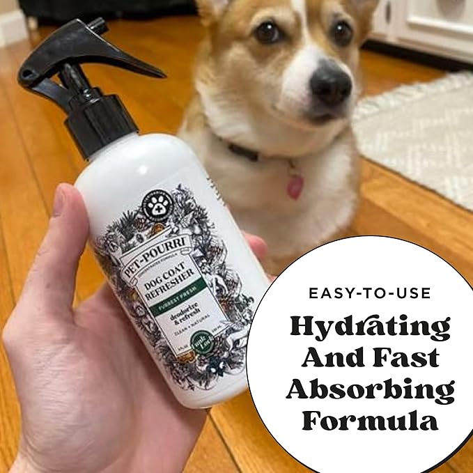 Poo-Pourri Furrest Fresh Dog Deodorizing Spray, 8 Fl Oz Grooming Perfume for Dog Coat, Pet Odor Neutralizer with Essential Oils, Vet Recommended, Paraben &amp; Sulfate-Free Fir, Amber, &amp; Cedarwood Scent