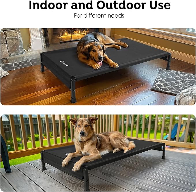 Veehoo Cooling Outdoor Dog Bed, Heavy Duty Elevated Pet Bed with Washable &amp; Breathable Teslin Mesh, Non-Slip Silicon Feet, Dog Cot Bed with Support Hem, 41" x 27", Black, CWC2433