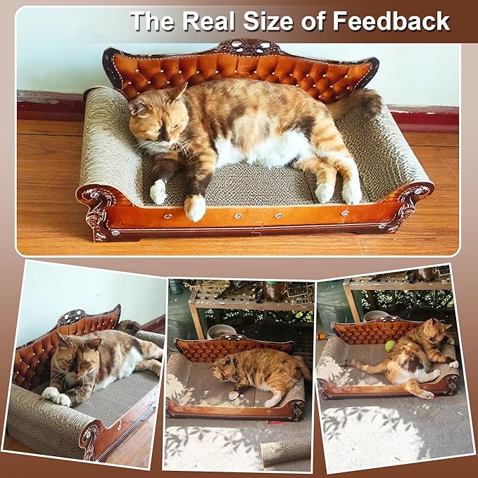Sofa-Shaped Cat Scratching Couch &amp; Lounge Bed - Thick Cardboard Cat Scratcher Pad (27.6" L x 12.4" W x 11.8" H)