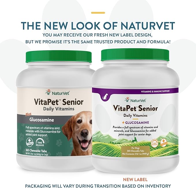 NaturVet –VitaPet Senior Daily Vitamins for Senior Dogs – Plus Glucosamine – Full Spectrum of Vitamins &amp; Minerals – Enhanced with Glucosamine for Added Joint Support – 365 Time Release Tablets