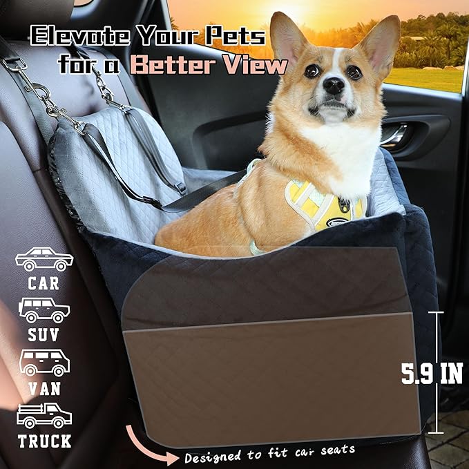 Dog Car Seat for Small Medium Dogs-Safety and Comfy Pet Booster Carseats with 2 Clip-On Satebelt &amp; Storage Pockets,Washable and Detachable Puppy Car Seat for Dogs up to 30 lbs.(H-Black/Grey)