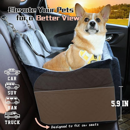 Dog Booster Car Seat for Dogs under 35lbs,Elevated Pets Seat with Safety Strap,Ultra Soft Fabric and Memory Foam Car Dog Bed,Safety,Comfy,Non-Slip&amp;Washable Carseat Cushion for Travel,Cars,SUV.(H-Grey)