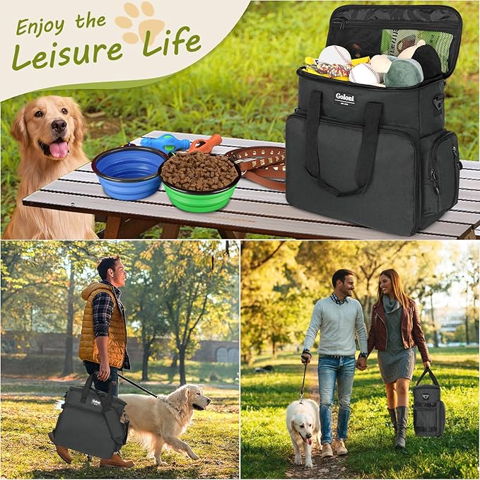 Dog Travel Bag Airline Approved–Pet Travel Tote with Collapsible Bowls,Food Containers &amp; Feeding Mat–Multi-Pocket Organizer for Dogs &amp; Cats, Durable &amp; Water-Resistant for Hiking,Trips,Outdoors