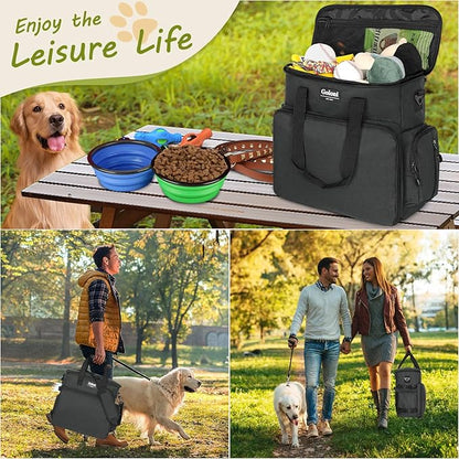 Dog Travel Bag Airline Approved–Pet Travel Tote with Collapsible Bowls,Food Containers &amp; Feeding Mat–Multi-Pocket Organizer for Dogs &amp; Cats, Durable &amp; Water-Resistant for Hiking,Trips,Outdoors