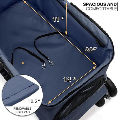 MoNiBloom 3 in 1 Foldable Pet Stroller for Small &amp; Medium Dogs, Detachable Carrier, Car Seat, Push Button Entry, 4-Wheel Jogger for Pets up to 33 lbs, Navy Blue