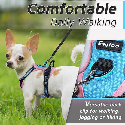 Eagloo Small Dog Harness No Pull, Service Vest with Reflective Strips and Control Handle, Adjustable and Comfortable for Walking, No Choke Pet Harness with 2 Metal Rings, Pink &amp; Blue, XS