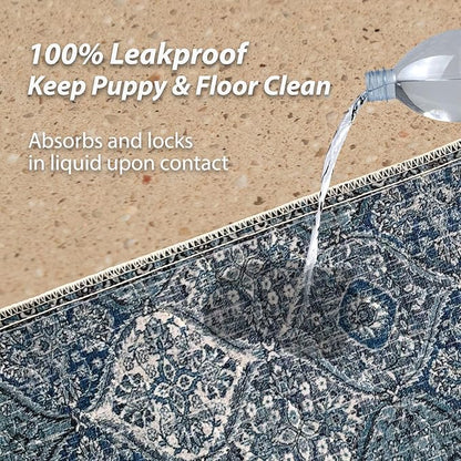 nunubaby Washable Pee Pads for Dogs, Stylish, Non-Slip and Leak-Proof Pee Pads. Reusable Potty Pads for Dogs for Crates and Floors.(Blue/Multi, 36" x72" )