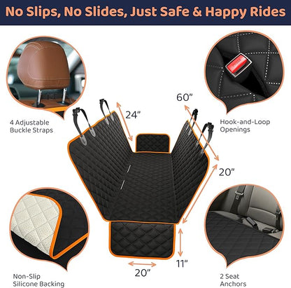 XL Dog Car Seat Cover for Back Seat, Waterproof Hammock for Car, SUV &amp; Truck, Non-Slip Backseat Cover for Dogs, Heavy-Duty Dog Hammock Style Seat Protector Pets, Easy to Install &amp; Clean