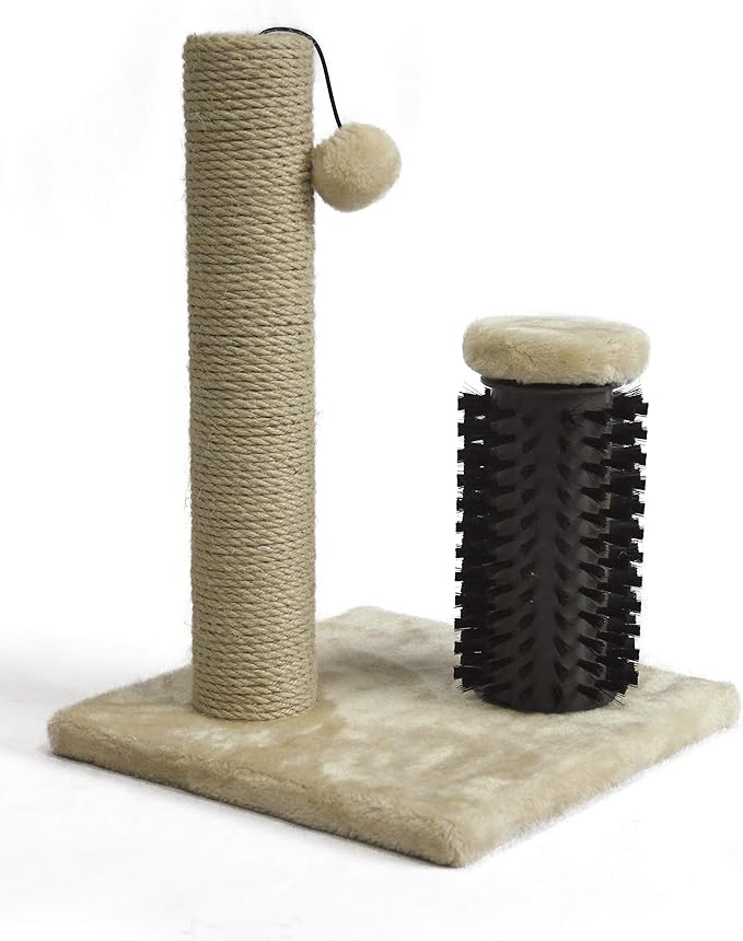 Amazon Basics Cat Scratcher - Indoor Classic Single Cat &amp; Kittens Scratching Post with Brush, Small (16.5" H) - Beige