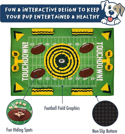 NFL Green Bay Packers Dog Snuffle Mat – Interactive Pet Slow Feeder, Football Field Design Food Puzzle Toy for Dogs &amp; Cats, Foraging Activity Mat for Smarter Feeding