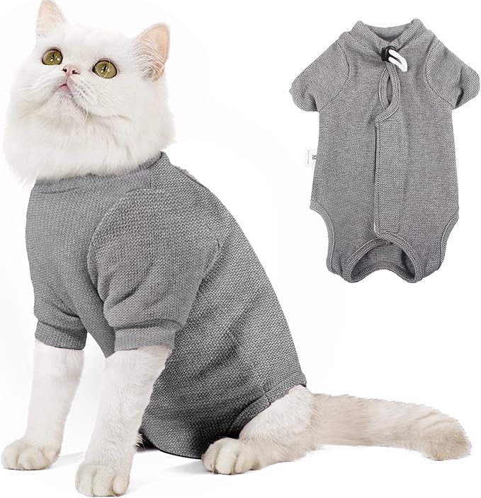Dotoner Cat Surgery Recovery Suit for Female Male Anti-Licking Pet Surgical Pajamas Long Sleeve Prevent Shedding Cat Spay Recovery Suit&amp;E Collar Alternative Bodysuit for Cats