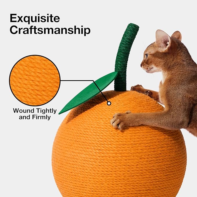 VETRESKA Orange Cat Scratching Post, Cute Cat Scratcher with Sisal Rope, Vertical Cat Scratch Post for Indoor Cat and Kitten, Cat Scratching Ball