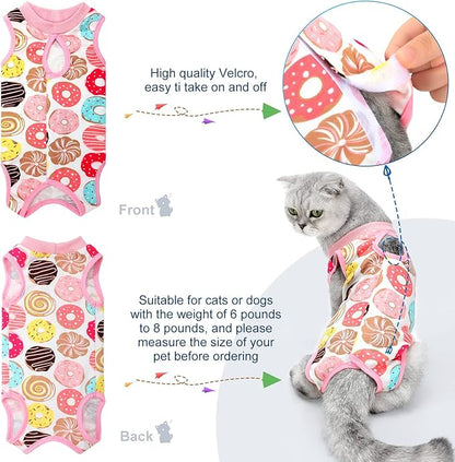 4 Pieces Cat Recovery Suits Body Wraps Breathable Kittens Recovery Clothes for Cats Small Dogs Abdominal Weaning(Banana, Football, Strawberry, Donut,L)