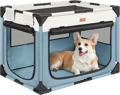 Dog Crate - Soft Pet Kennel for Dogs/Cats, 3-Door Breathable Travel Cage with Mesh Window, Portable Dog Kennel for Indoor &amp; Outdoor, Blue-XL