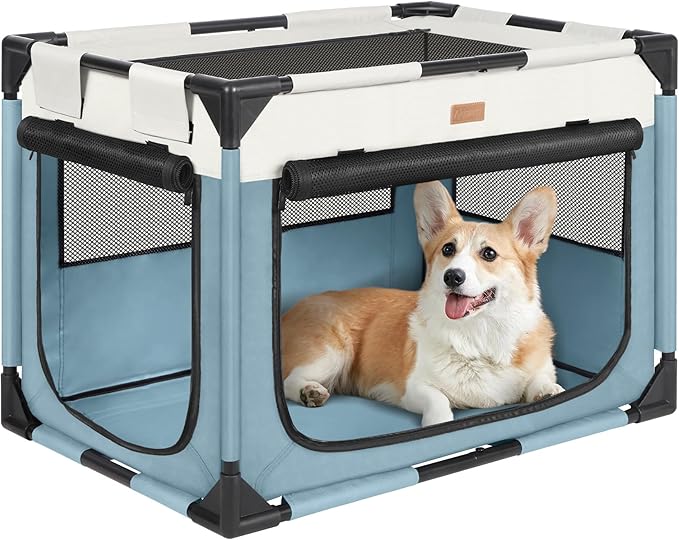 Dog Crate - Soft Pet Kennel for Dogs/Cats, 3-Door Breathable Travel Cage with Mesh Window, Portable Dog Kennel for Indoor &amp; Outdoor，Blue-M