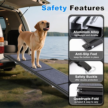 AQUILLA Dog Ramp for Car, 67" Aluminum Foldable Pet Ramp with Anti-Slip Soft Surface, Outdoor Portable Pet Ramp for Old &amp; Medium &amp; Large Dogs Enter Caravans, High Bed, Up to 250LBS (67" L x 17.3" W)