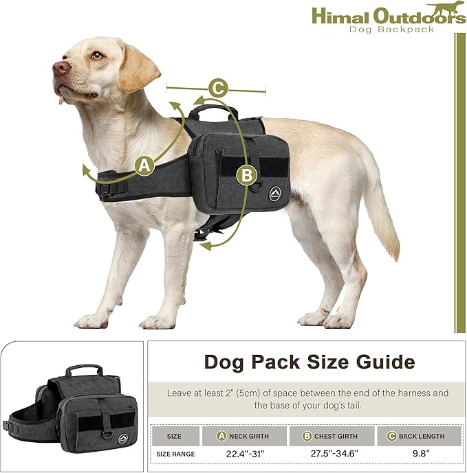 Himal Outdoors Dog Backpack &amp; Saddle Bag, Tactical Hiking Backpack for Large Dogs with Side Pockets &amp; Adjustable Strap