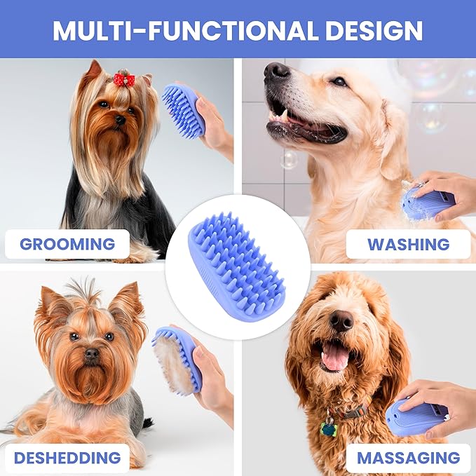 Dog Grooming Bath Brush, Pet Rubber Brush For Shower Scrubbing &amp; Soothing Massage, Ideal for Long &amp; Short Haired Dogs and Cats, Essential Puppy Grooming Accessories, 2 PACK [We Love Doodles]